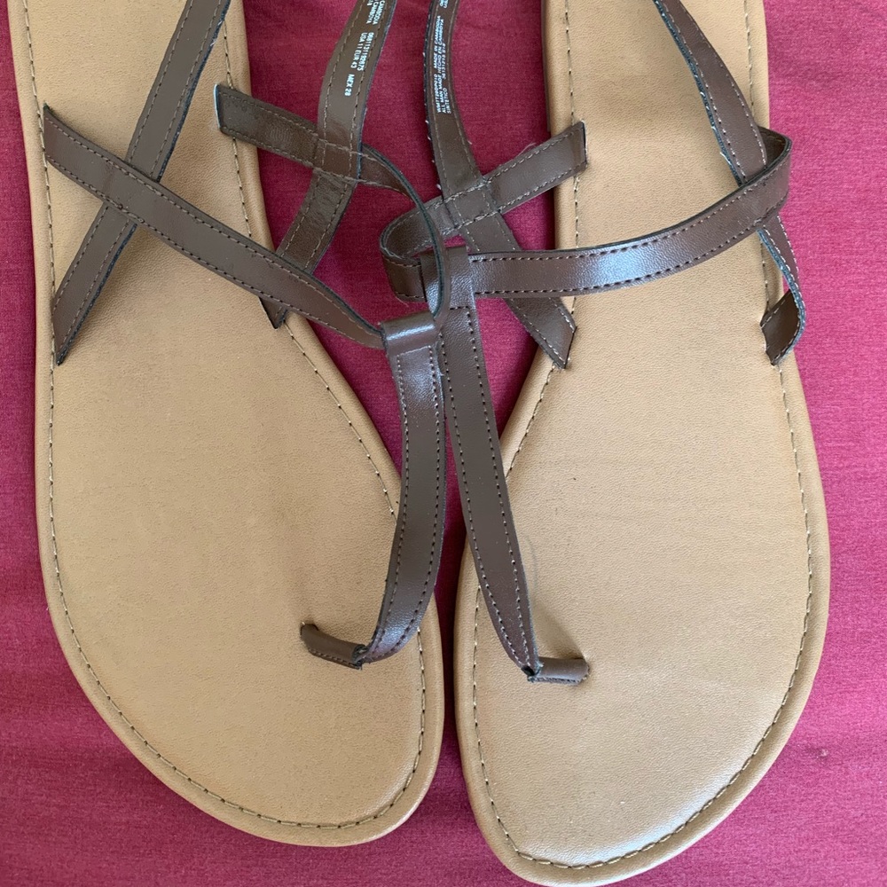 Brown sandals.